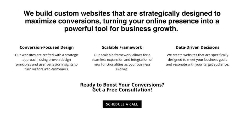 Screenshot of Ivingo Creative's second homepage section, the value proposition. It has basic black text on a white background.