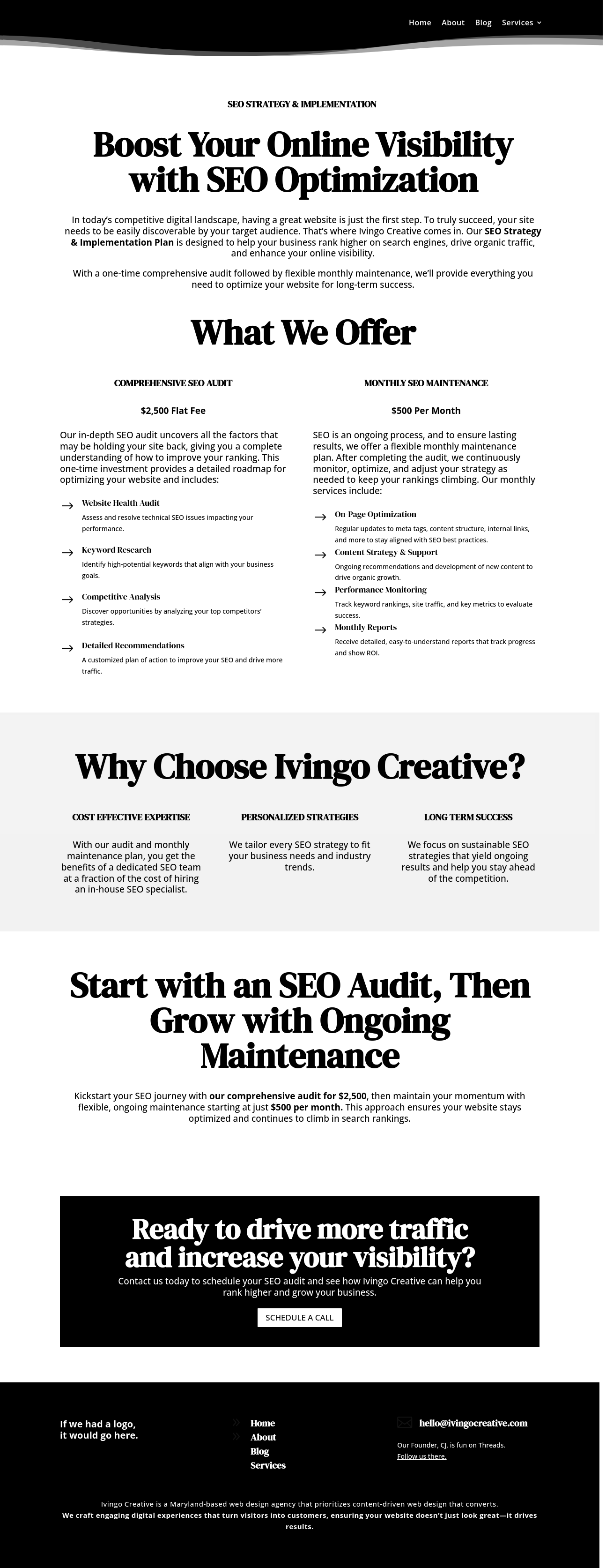 Screenshot of Ivingo Creative's SEO services page on October 8th, 2024