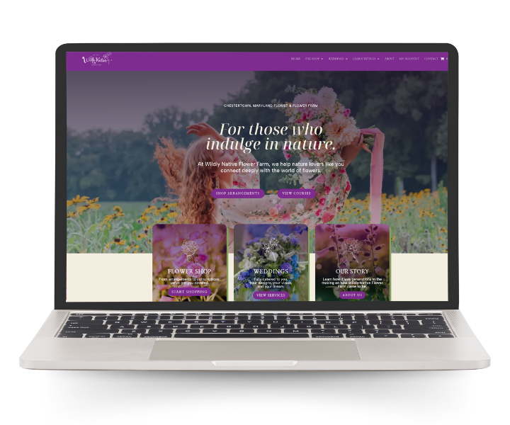 Wildly Native Flower Farm's website mocked up on a laptop